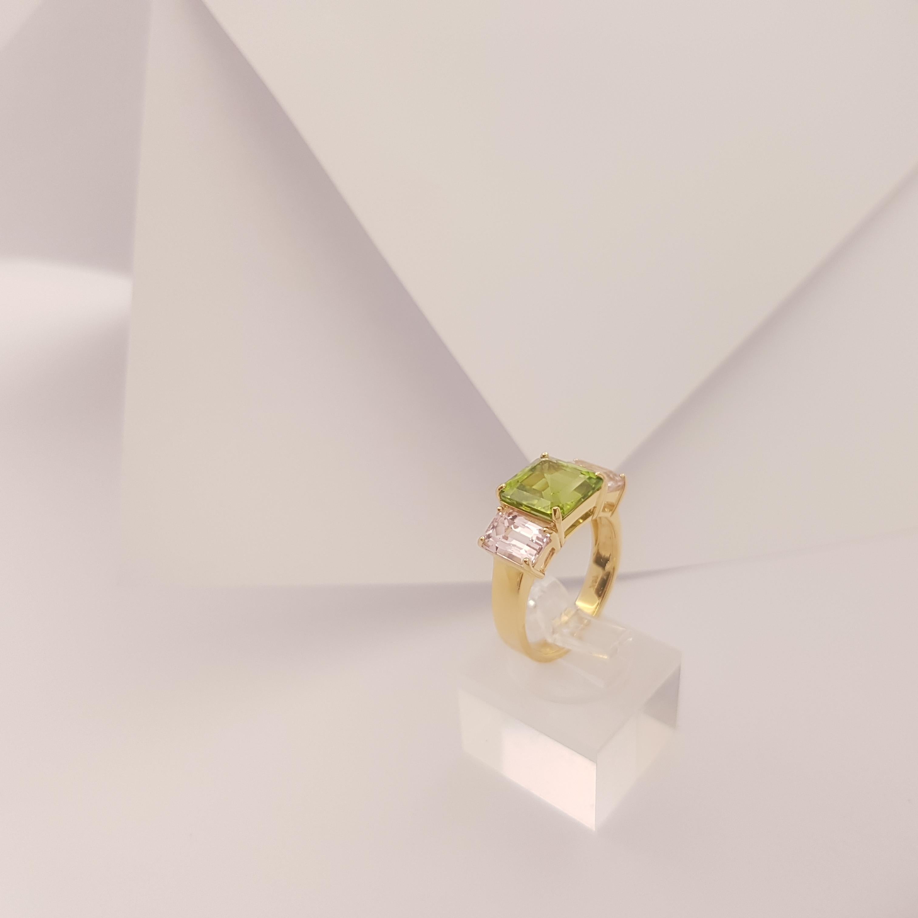 Peridot 3.95 carats with Morganite 2.28 carats Ring set in 18k Gold Settings For Sale 4