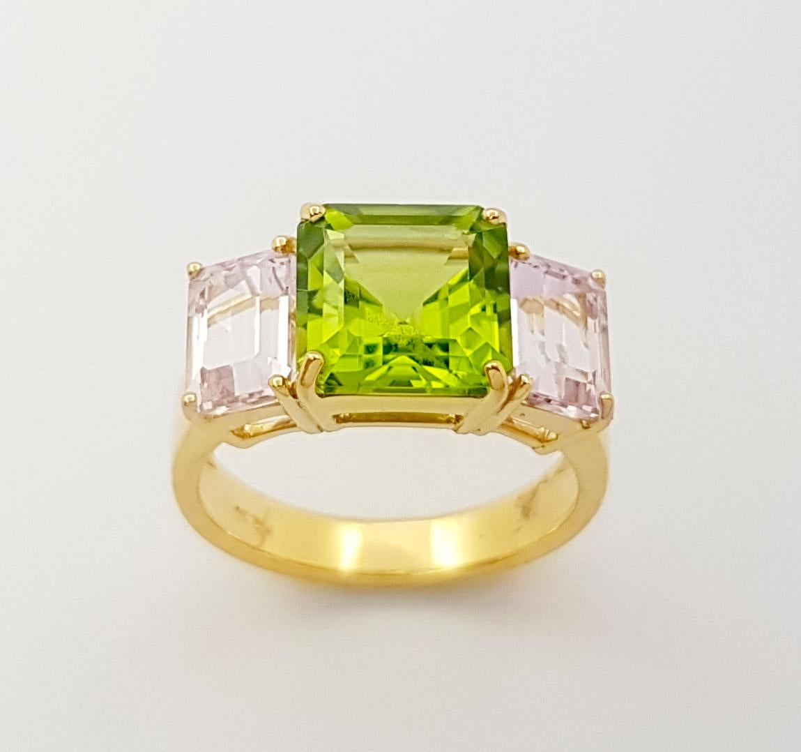 Peridot 3.95 carats with Morganite 2.28 carats Ring set in 18k Gold Settings For Sale 1