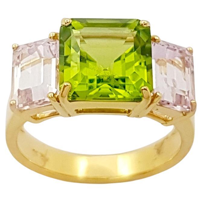 Peridot 3.95 carats with Morganite 2.28 carats Ring set in 18k Gold Settings For Sale