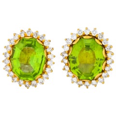 Vintage Peridot 7.90 Carat Diamond 18 Karat Gold Earrings