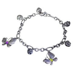 Peridot Amethyst Diamond Sterling Silver Butterfly Snail Charm Bracelet