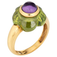Peridot Amethyst Flower Ring Vintage 18k Yellow Gold Estate Fine Jewelry