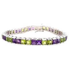 Peridot and Amethyst Channel Set Line Bracelet in 14K Gold