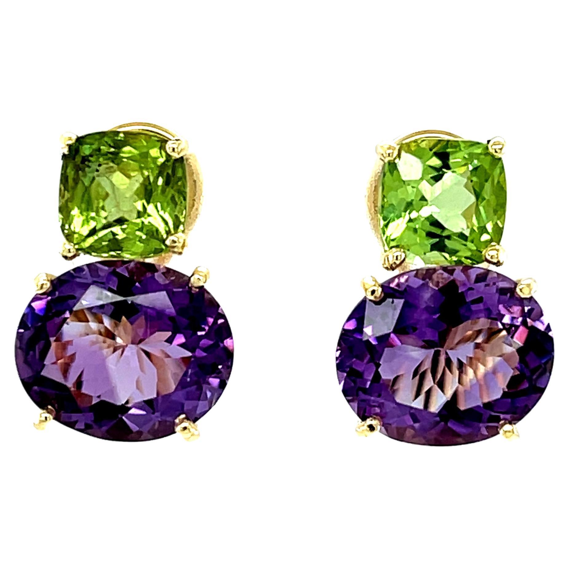 Peridot and Amethyst Earrings in 18k Yellow Gold with French Backs
