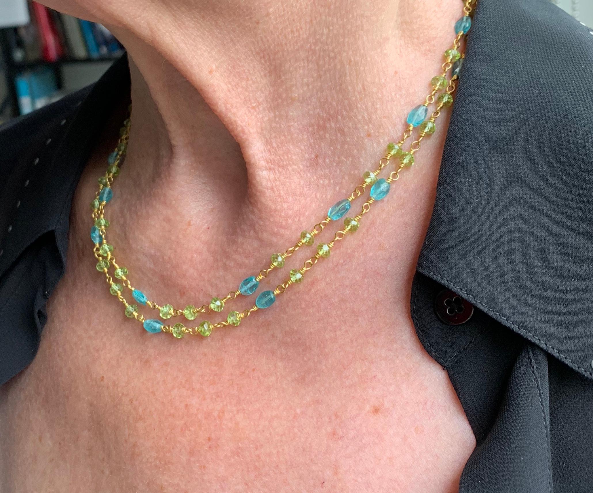 Artisan Peridot and Apatite Beads Yellow Gold 22 Karat Gold Necklace