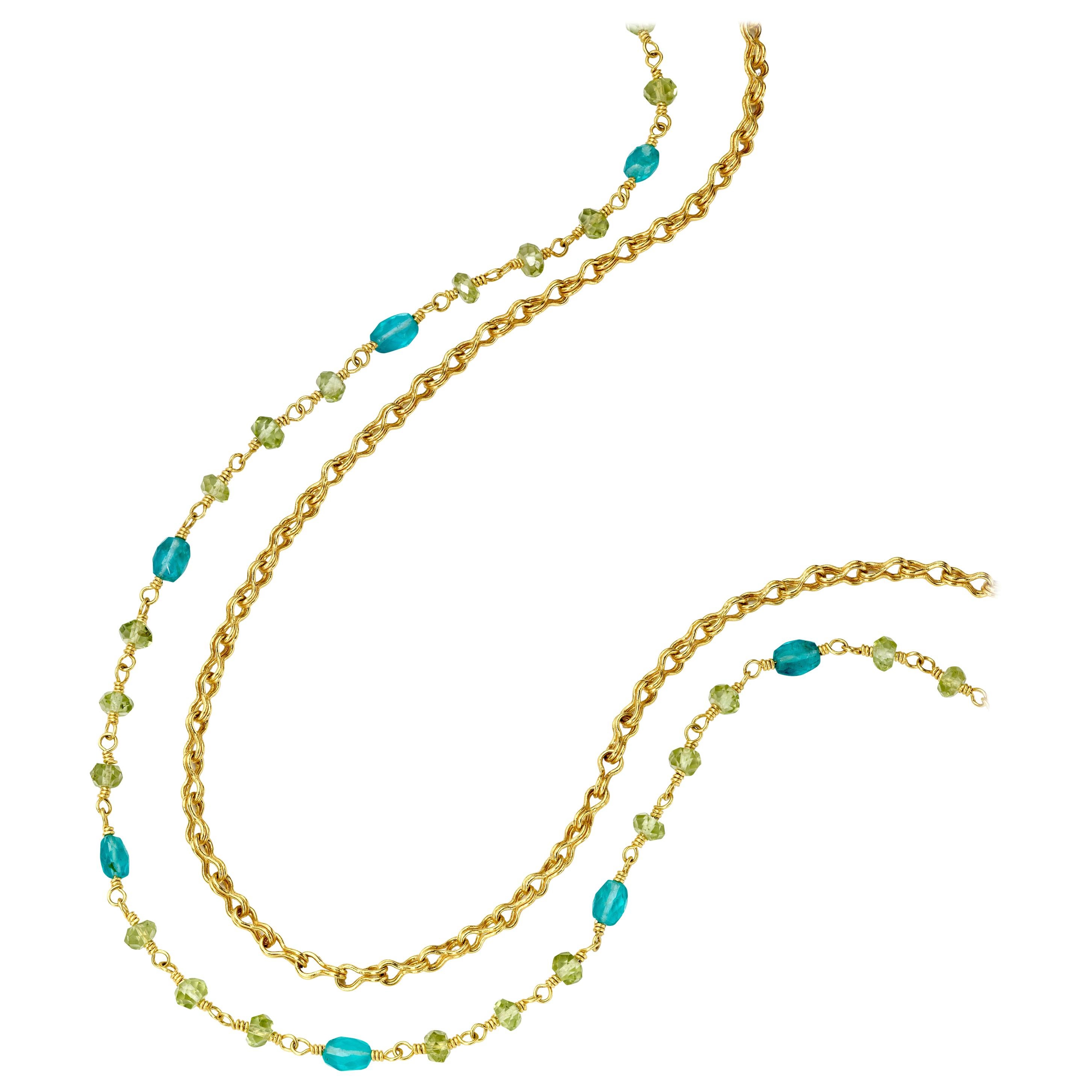 Halskette aus 22 Karat Gold mit Peridot und Apatitperlen aus Gelbgold
