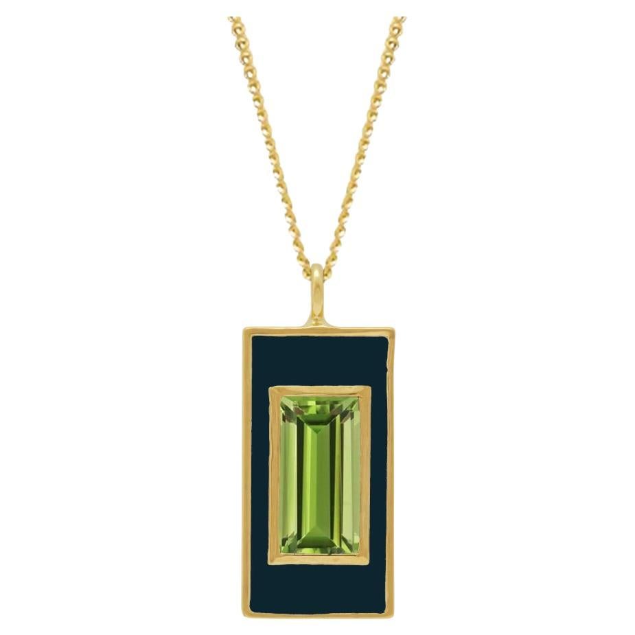 Collar de gota de peridoto y esmalte azul