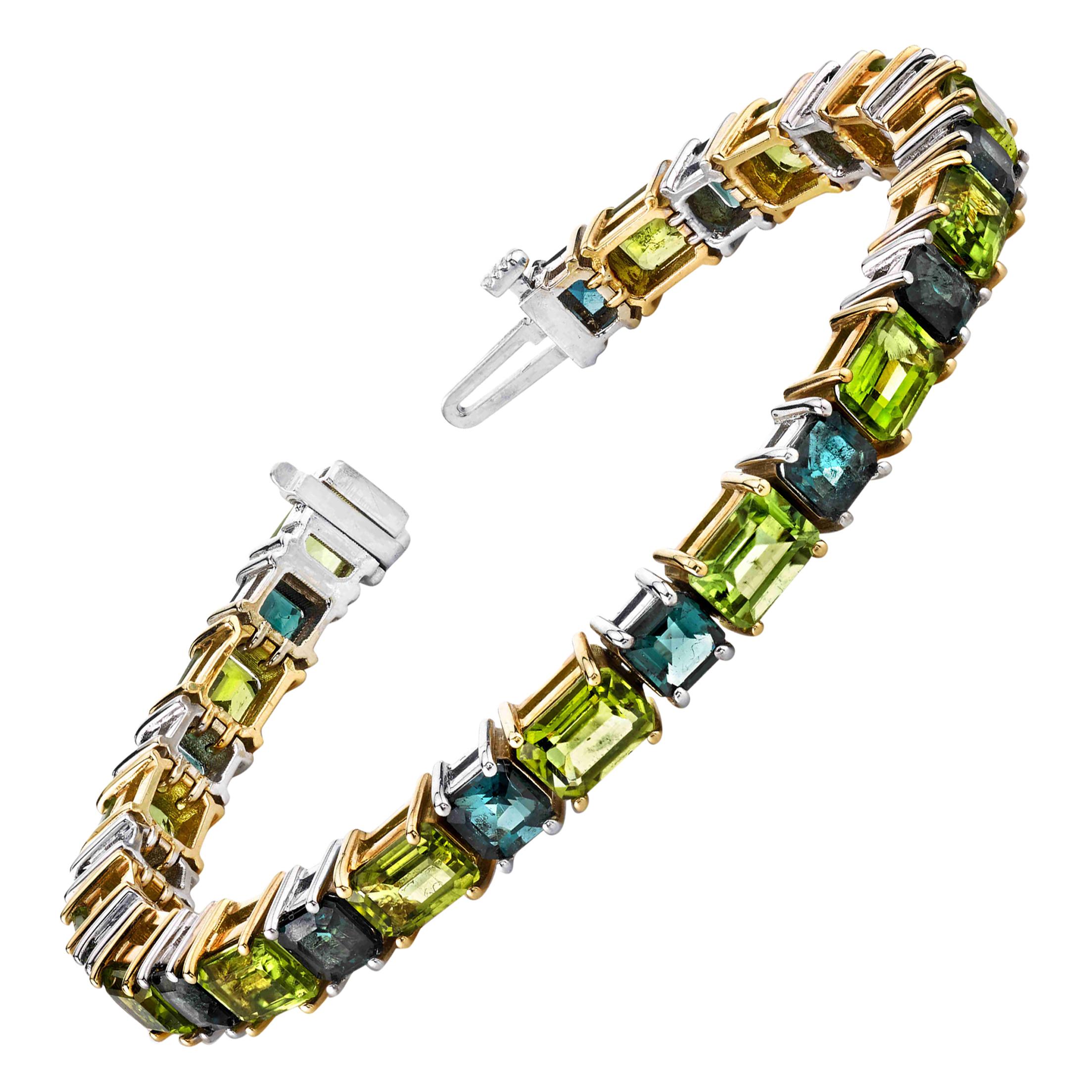 Peridot and Blue-Green Tourmaline, White and Yellow Gold Tennis ...