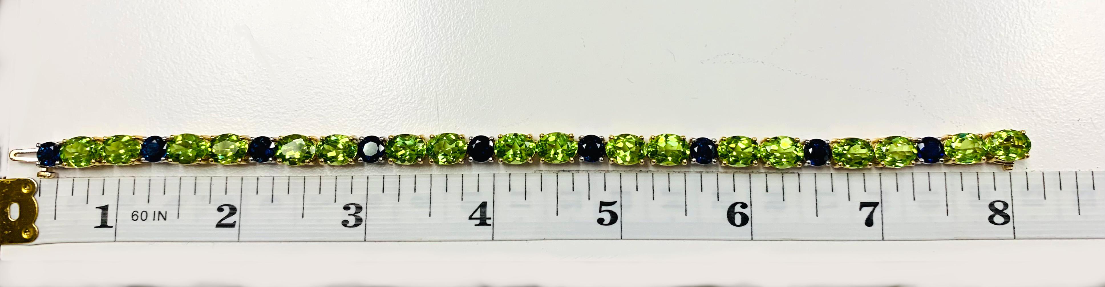 Peridot and Blue Sapphire, Yellow, White Gold Tennis Bracelet, 24.20 Cts. t.w. 1