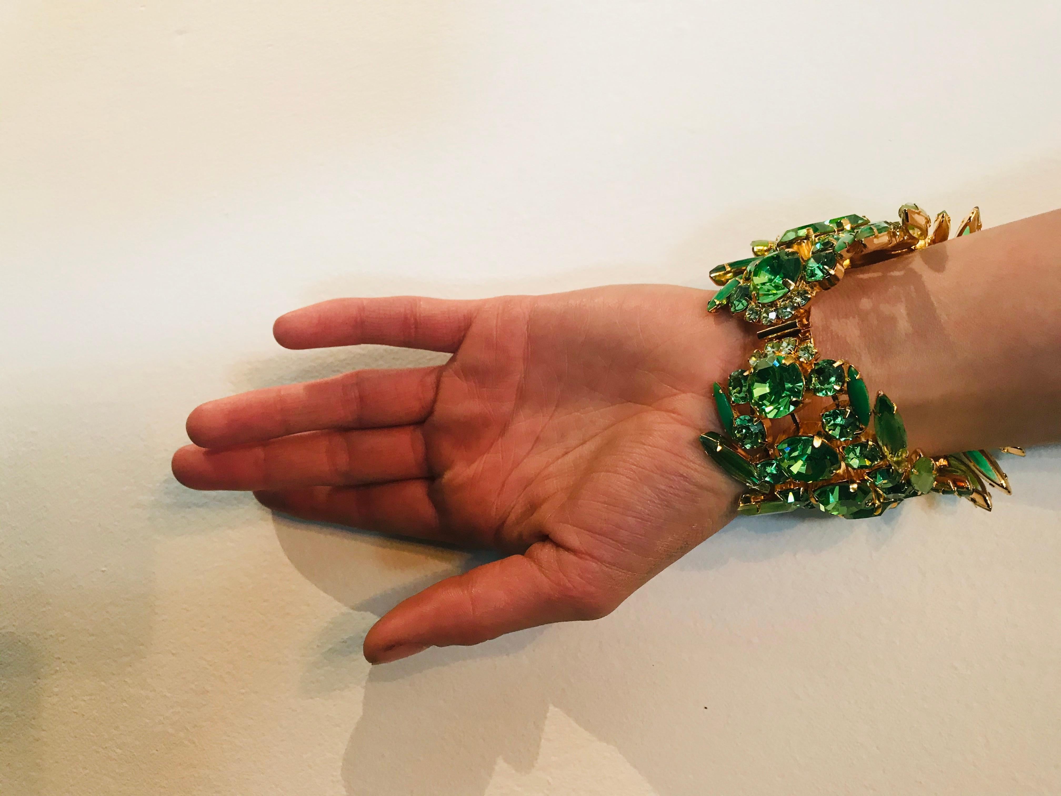 Peridot and Chrysolite Austrian Crystal Flex Cuff Bracelet For Sale 3