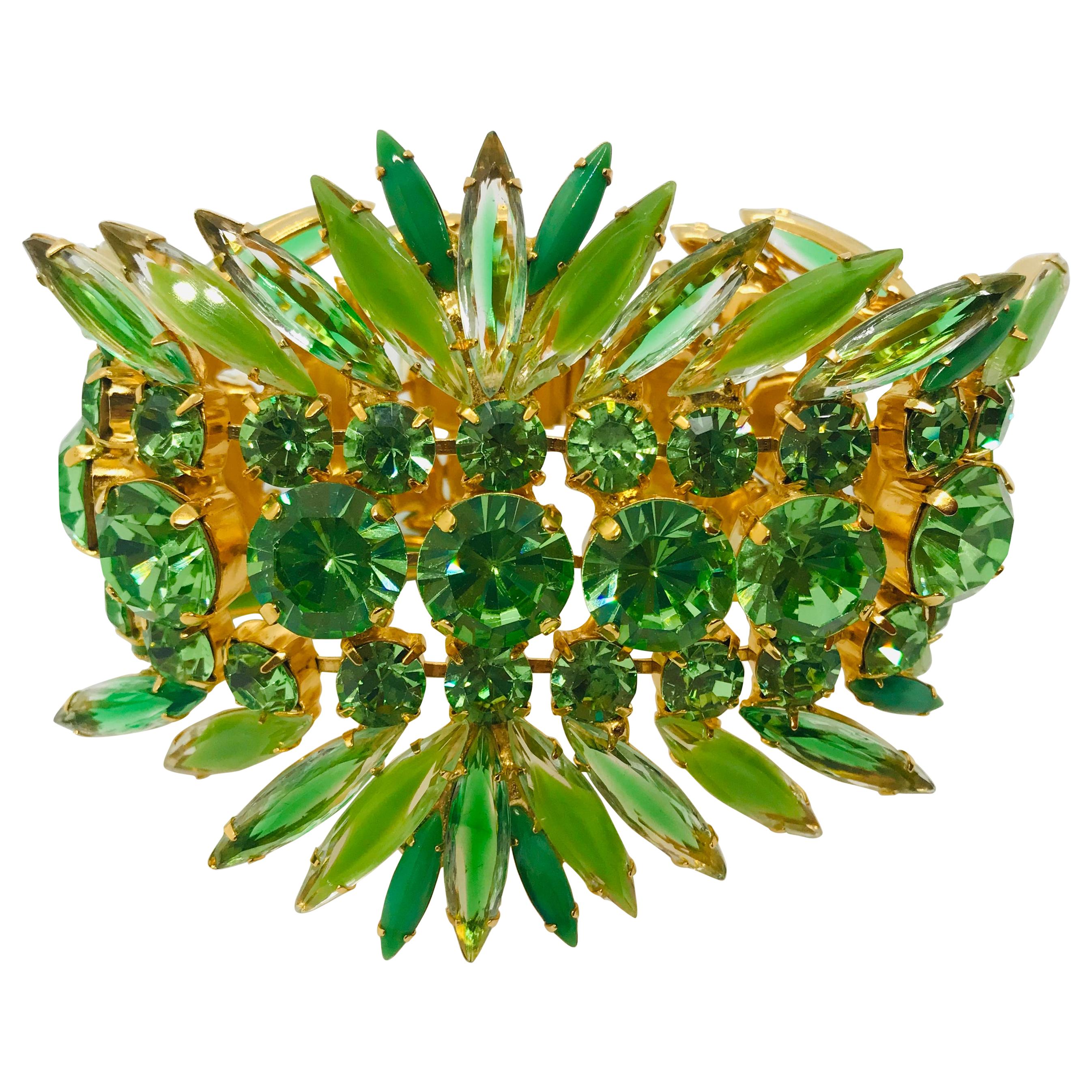 Peridot and Chrysolite Austrian Crystal Flex Cuff Bracelet For Sale