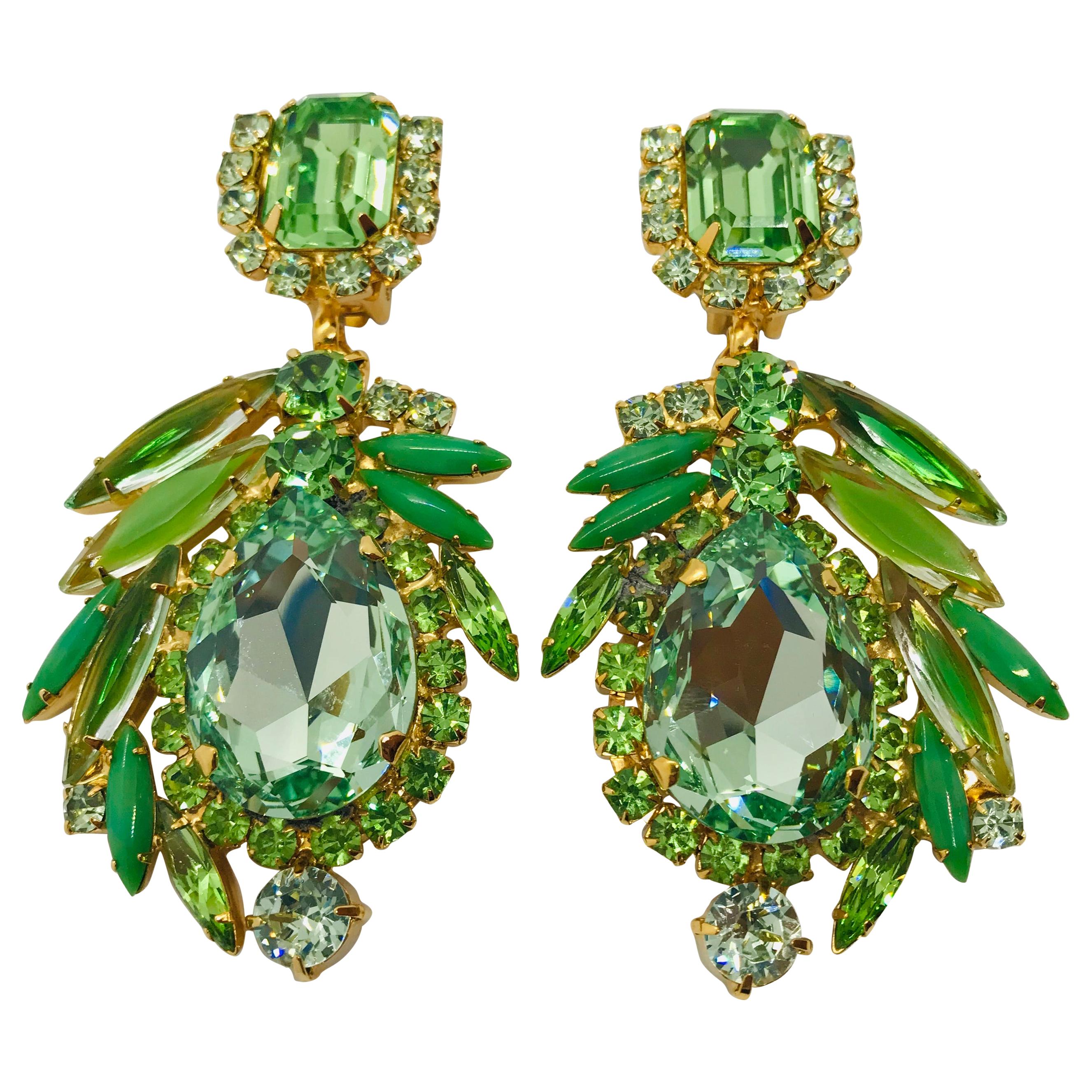 Peridot and Chrysolite Austrian Crystal Pendant Drop Earrings For Sale