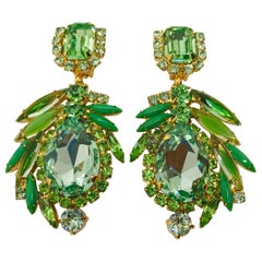 Peridot and Chrysolite Austrian Crystal Pendant Drop Earrings