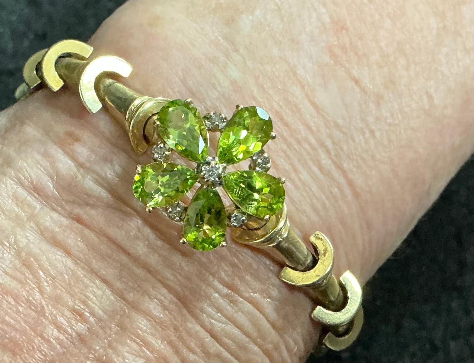 Peridot and Diamond 14K Yellow Gold Bracelet For Sale 2