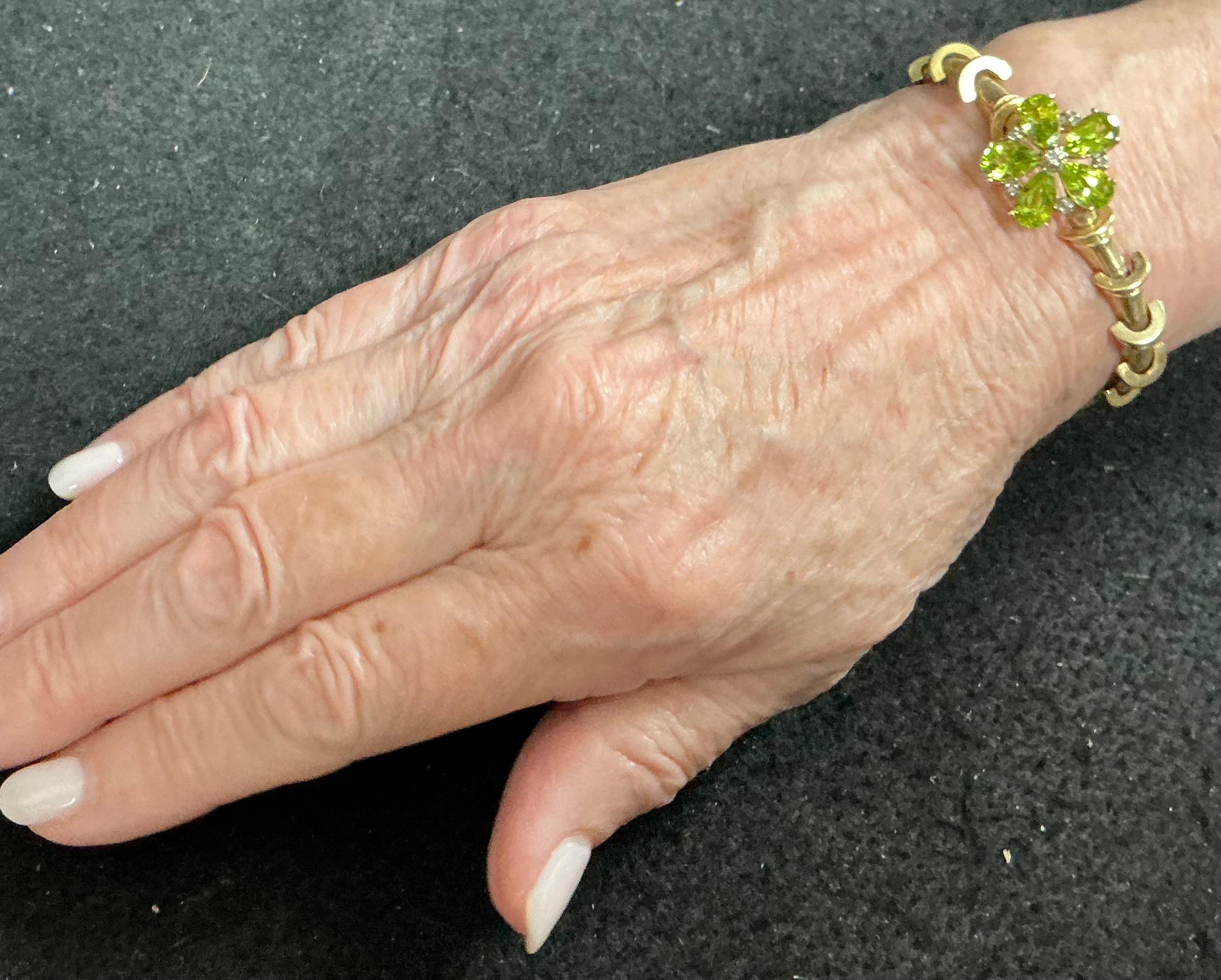 Peridot and Diamond 14K Yellow Gold Bracelet For Sale 3