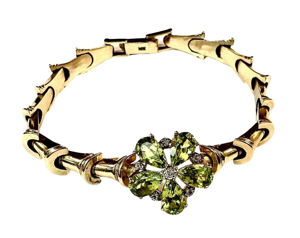 Peridot and Diamond 14K Yellow Gold Bracelet For Sale 4