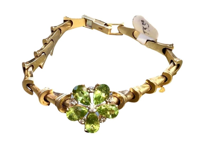 Peridot and Diamond 14K Yellow Gold Bracelet For Sale at 1stDibs