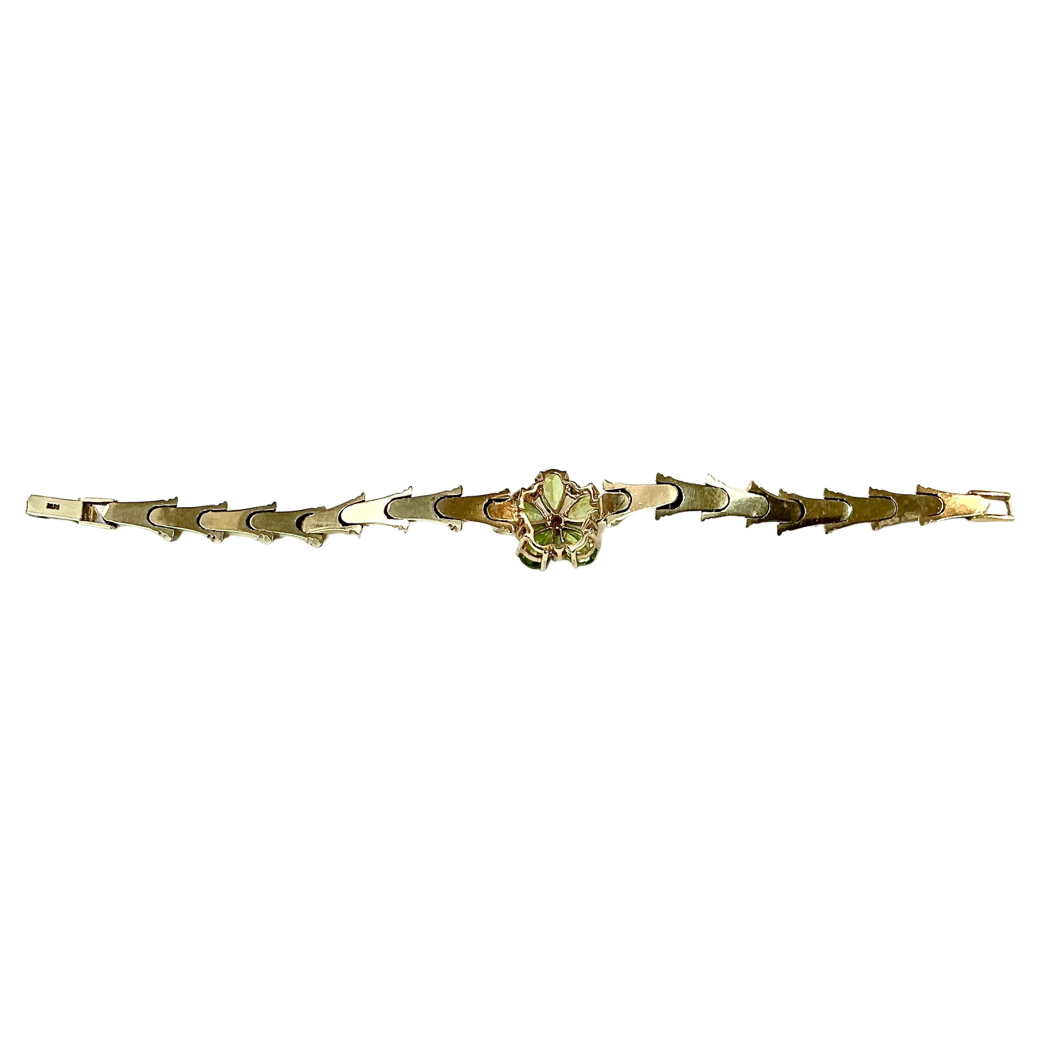 Pear Cut Peridot and Diamond 14K Yellow Gold Bracelet For Sale