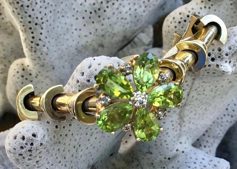 Peridot and Diamond 14K Yellow Gold Bracelet For Sale at 1stDibs