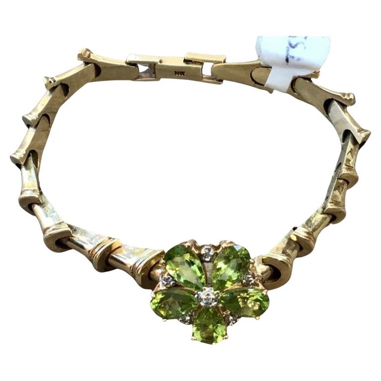 Peridot and Diamond 14K Yellow Gold Bracelet For Sale at 1stDibs