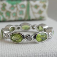 Peridot and Diamond 14kt White Gold Ring - Size 9