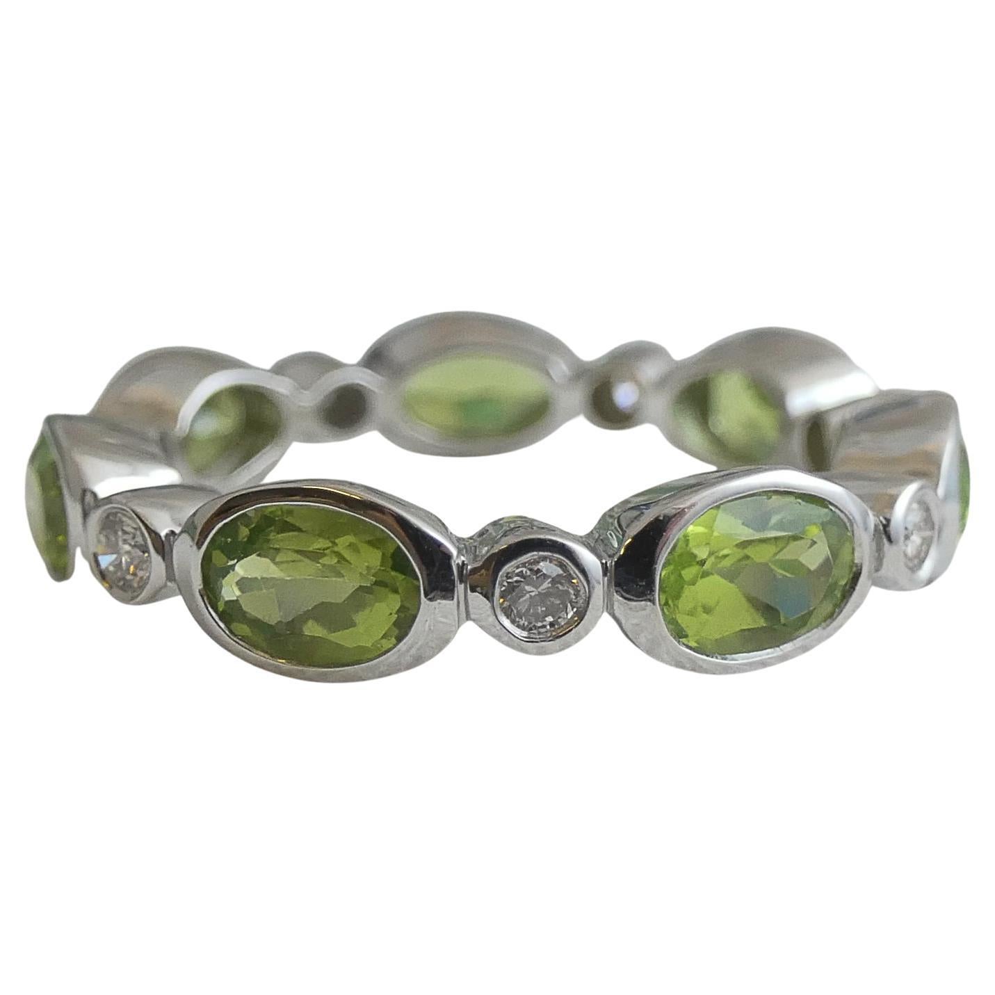 Peridot and Diamond 14kt White Gold Ring - Size 9