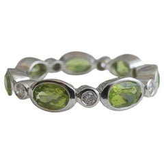 Peridot and Diamond 14kt White Gold Ring - Size 9