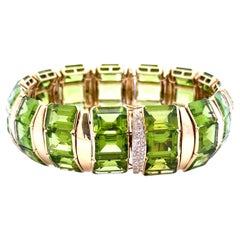 Peridot and Diamond 18K Yellow Gold Vintage Italian Bracelet