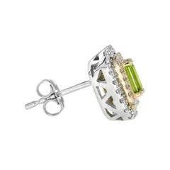 Peridot and Diamond Art Deco Style Stud Earrings in 14K White Gold