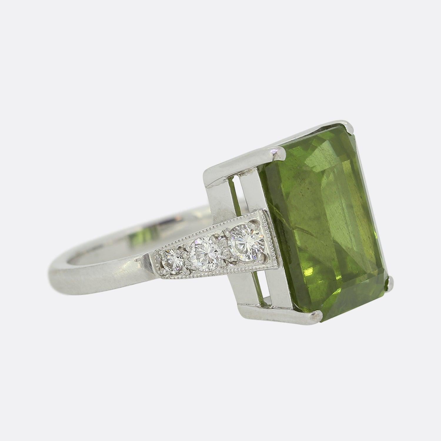 Brilliant Cut Peridot and Diamond Cocktail Ring For Sale