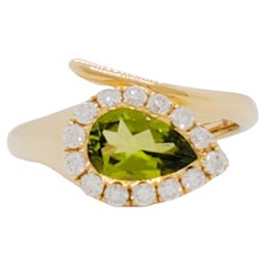 Peridot and Diamond Cocktail Ring in 14k Yellow Gold