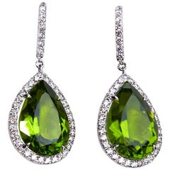 Peridot and Diamond Dangle Earrings