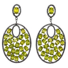 Peridot and Diamond Earrings Oval Shape 14 Karat