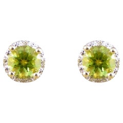 Peridot and Diamond Illusion Set Cluster Earrings in 9ct White and Yellow Gold