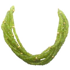 Peridot and Diamond Multi Strand Necklace 14 Karat