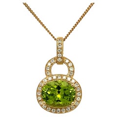 Peridot and Diamond  Pendant in 14KY Gold 