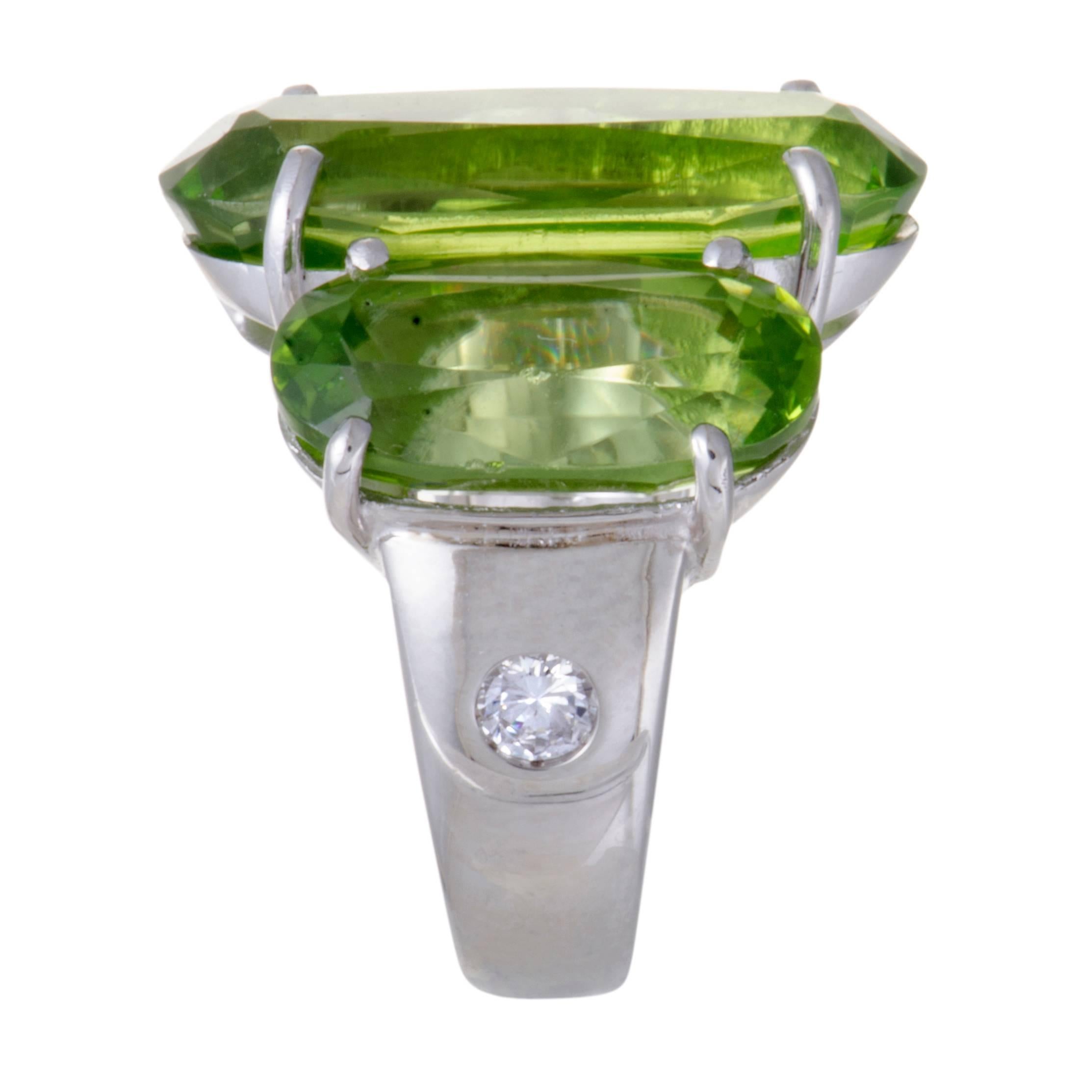 Oval Cut Peridot and Diamond Platinum Cocktail Ring