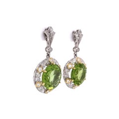 Peridot and Diamond Platinum on Gold Vintage Statement Drop Earrings