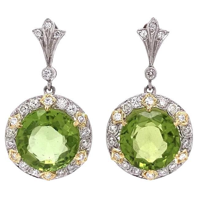 Peridot and Diamond Platinum on Gold Vintage Statement Drop Earrings