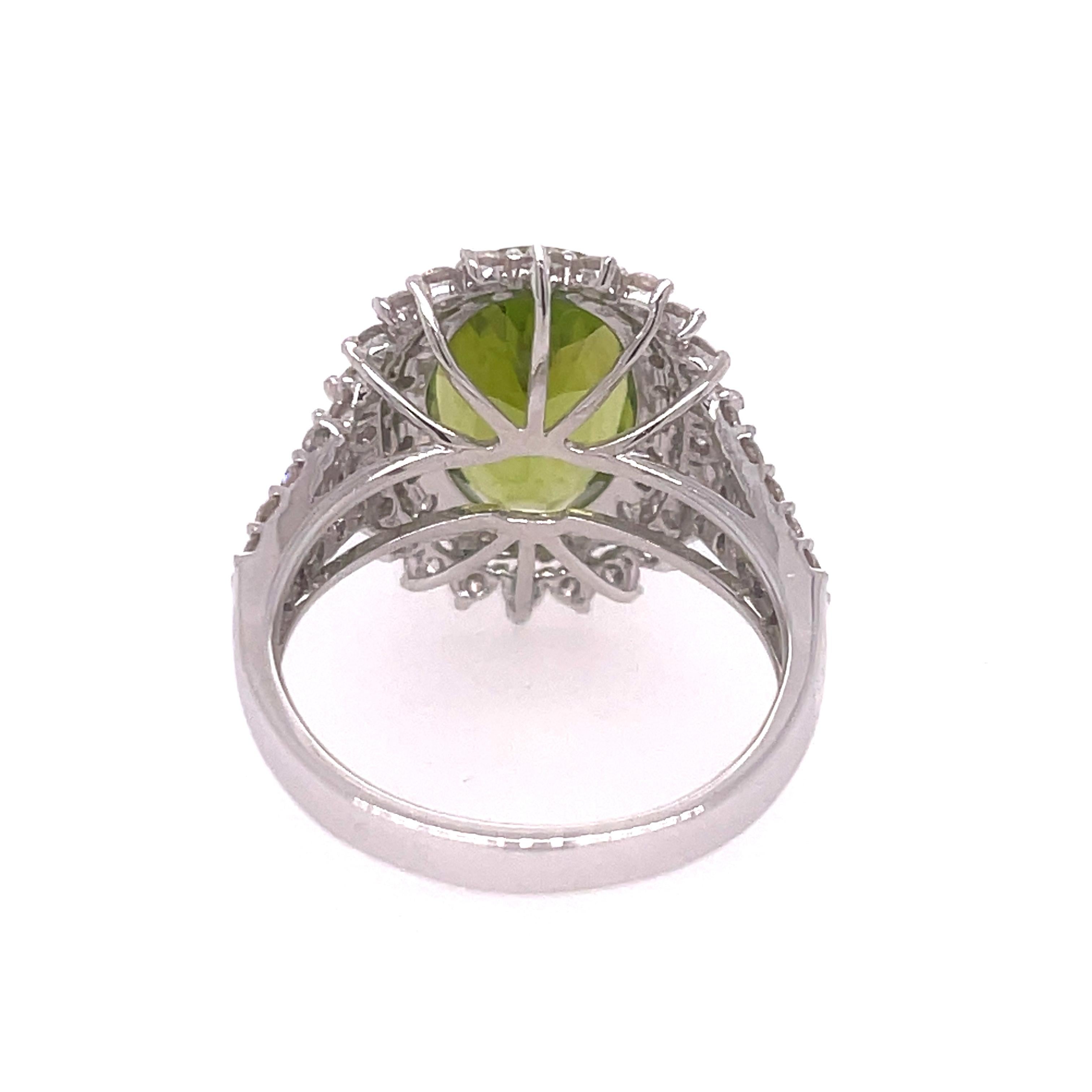 Oval Cut Peridot and Diamond Ring For Sale