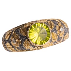 Peridot and Diamond Ring in 18K Gold and Sterling Silver
