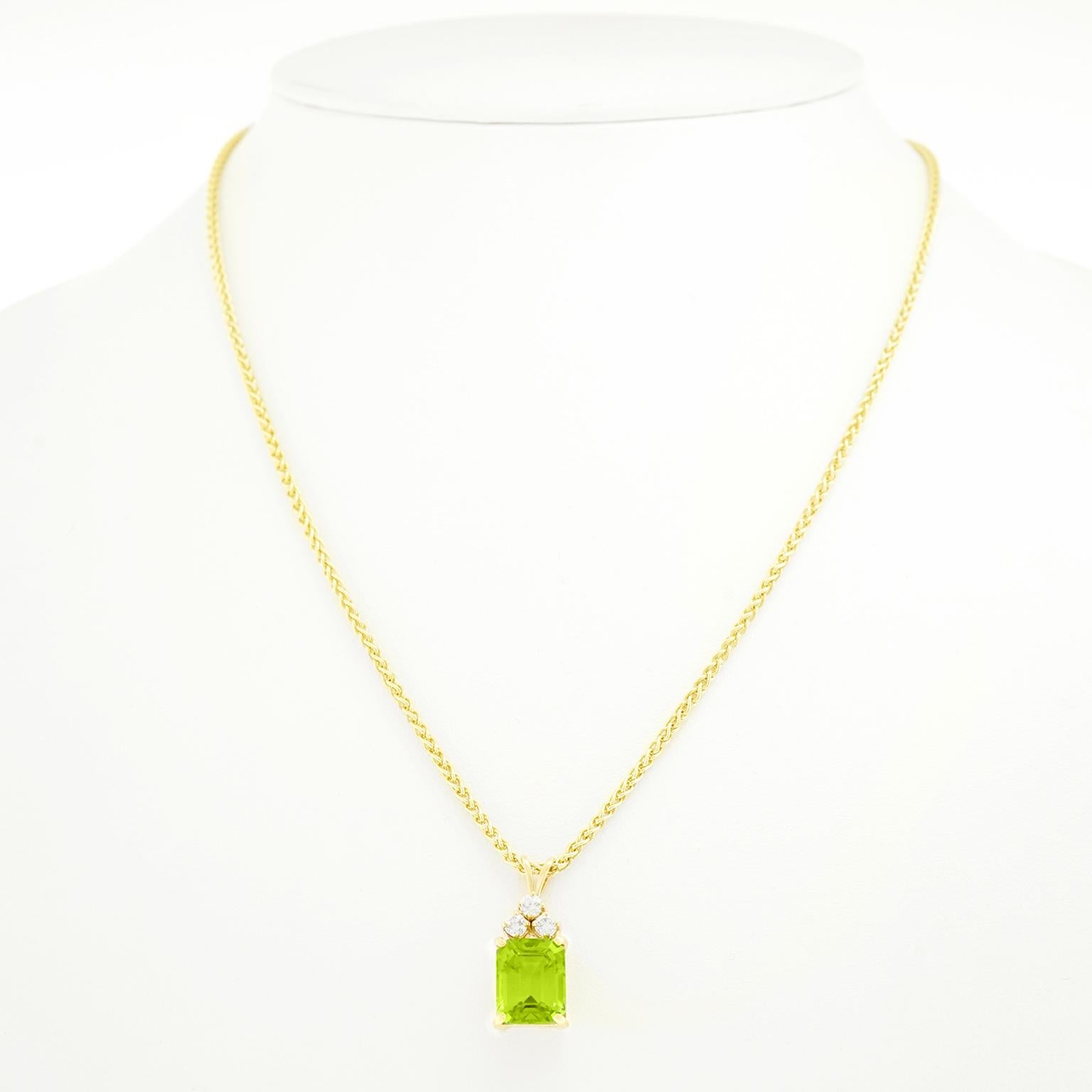 Emerald Cut Peridot and Diamond-Set Gold Pendant