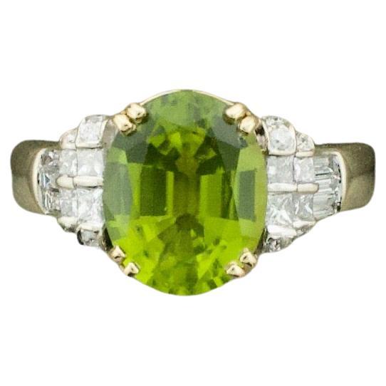 Peridot and Diamond Solitaire Ring in 18k For Sale