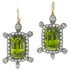 Peridot and Diamond Turtle Earrings