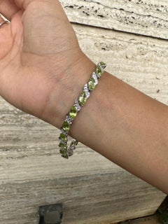 Peridot and Diamond Wedding Bracelet Gift for Her Crafted in Sterling Silver