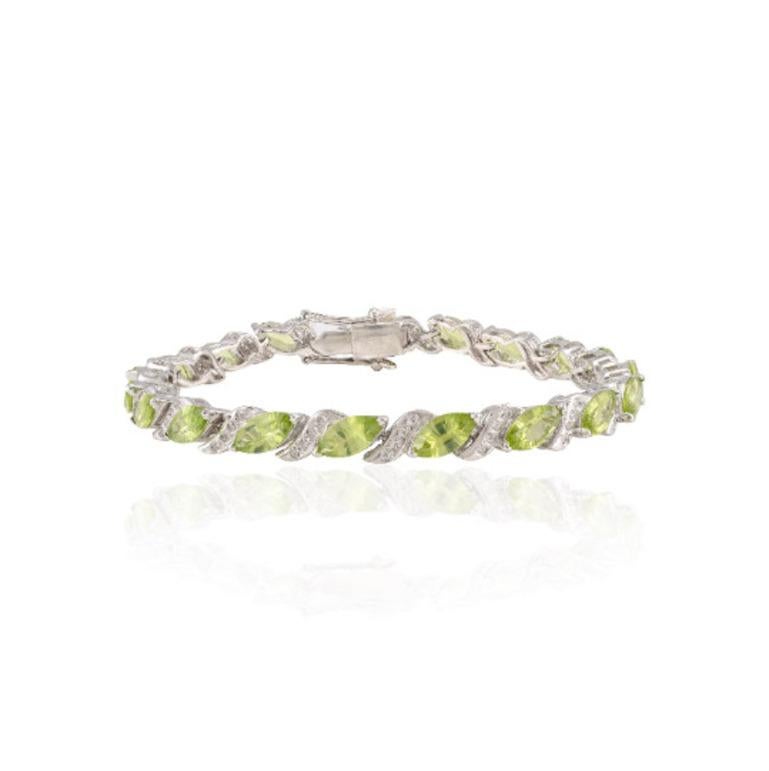 Art Nouveau Peridot and Diamond Wedding Bracelet for Women Crafted in Sterling Silver For Sale