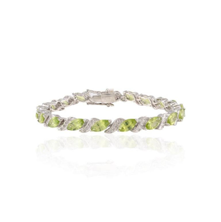 Art Nouveau Peridot and Diamond Wedding Bracelet for Mom Gift Crafted in Sterling Silver For Sale