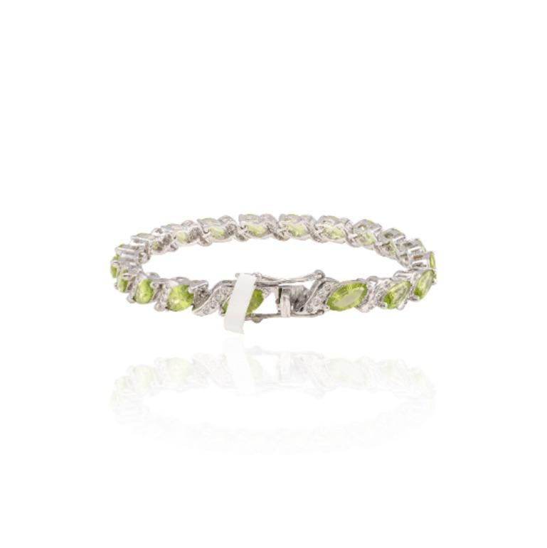 Marquise Cut Peridot and Diamond Wedding Bracelet for Women Crafted in Sterling Silver For Sale