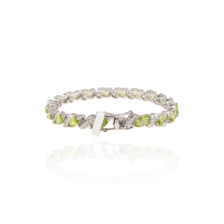 Marquise Cut Peridot and Diamond Wedding Bracelet for Mom Gift Crafted in Sterling Silver For Sale