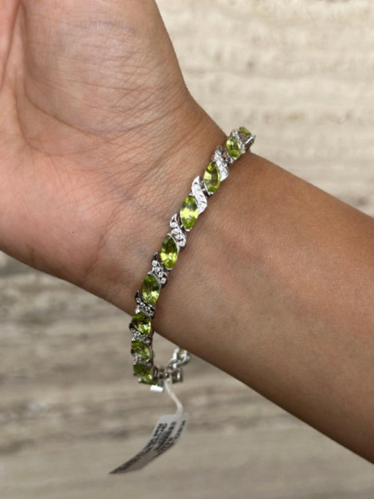 Women's Peridot and Diamond Wedding Bracelet for Mom Gift Crafted in Sterling Silver For Sale